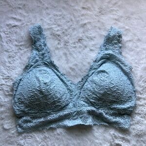 Aerie Real Good Light Blue Floral Eyelash Lace Bralette Size Medium DD NWOT